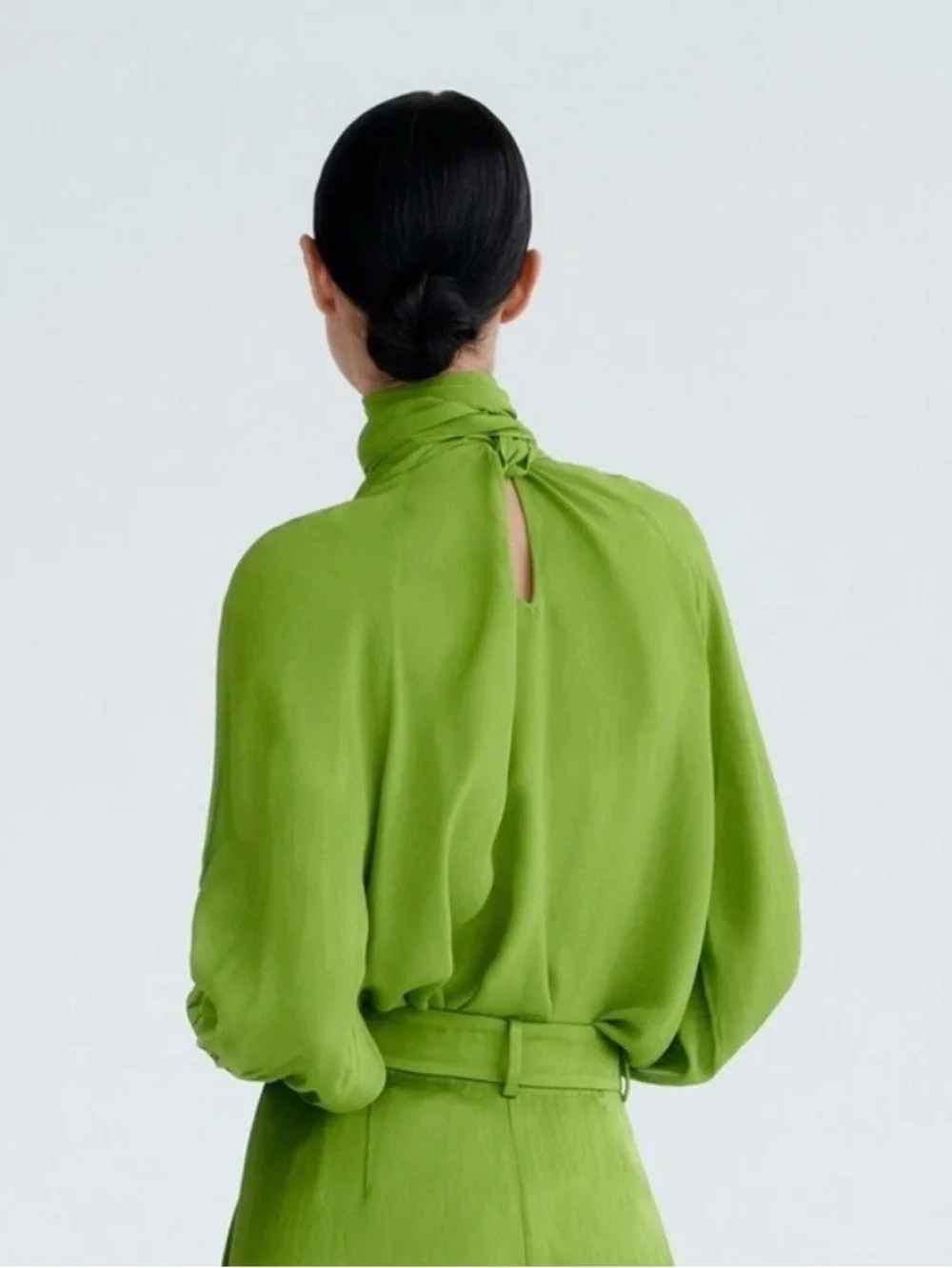 Zara Bright Lime Green Chic Contemporary Balloon-Sleeve Blouse Women’s Medium - Picture 6 of 12